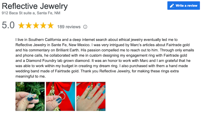 One of Reflective Jewelry's five-star reviews